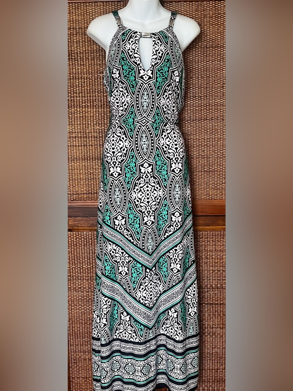 White House Black Market Maxi Dress Teal boho chic evening S NWOT